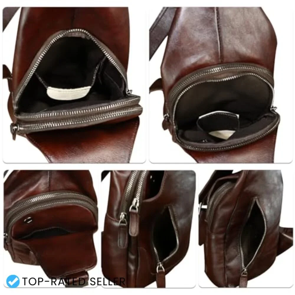 Genuine Leather Sling Backpack Crossbody Shoulder Bag Retro Chic Universal Fit